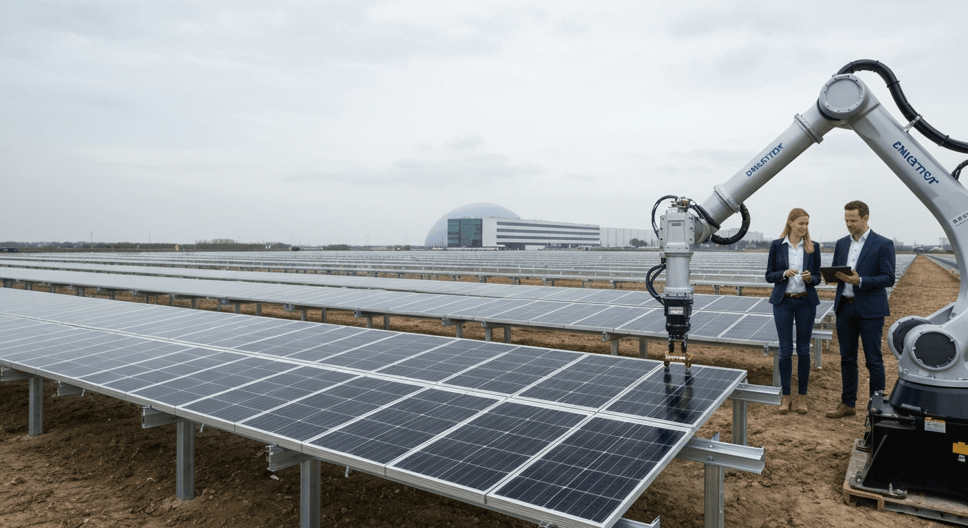 Robots installeren 100 MW zonnepanelen: schaalvoordeel!